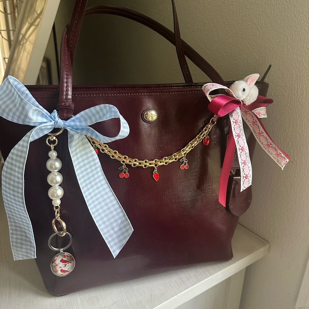 Coach Charming Burgundy Tote with Decorative Ribbons